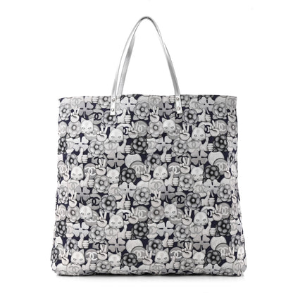 Chanel Nylon Cat Emoticon Tote Navy Silver 3 of 12
