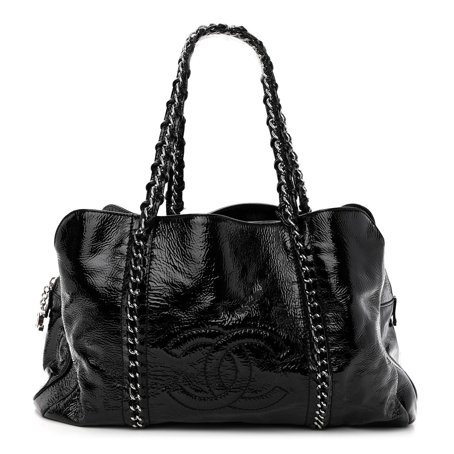 Patent Calfskin Large Luxe Ligne Tote Black