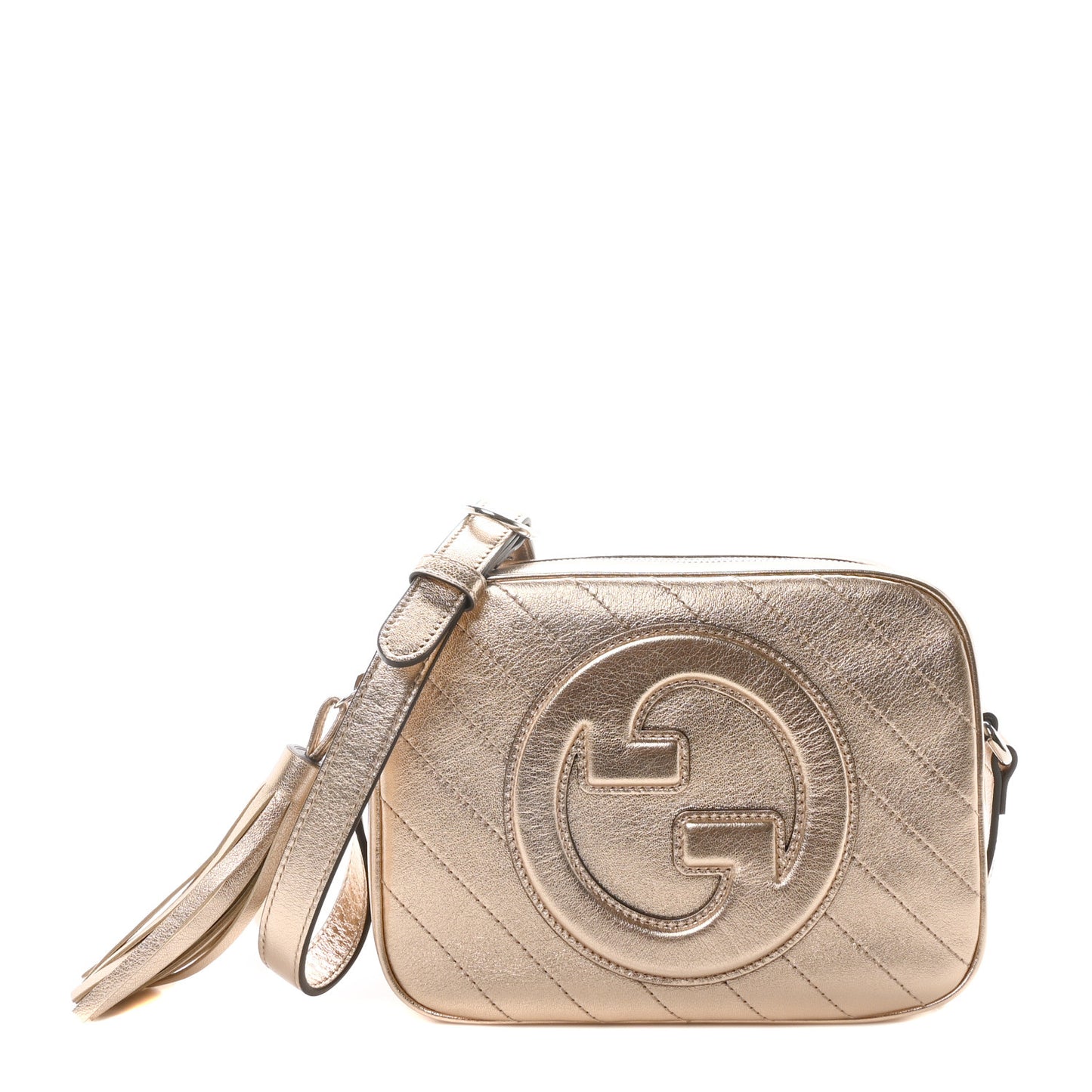 Metallic Sakai Be Green Calfskin Diagonal Stitched Small Blondie Shoulder Bag Golden Beige