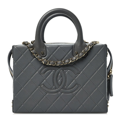 Chanel Calfskin Quilted Studded Square Vanity Case Grey 1 of 11