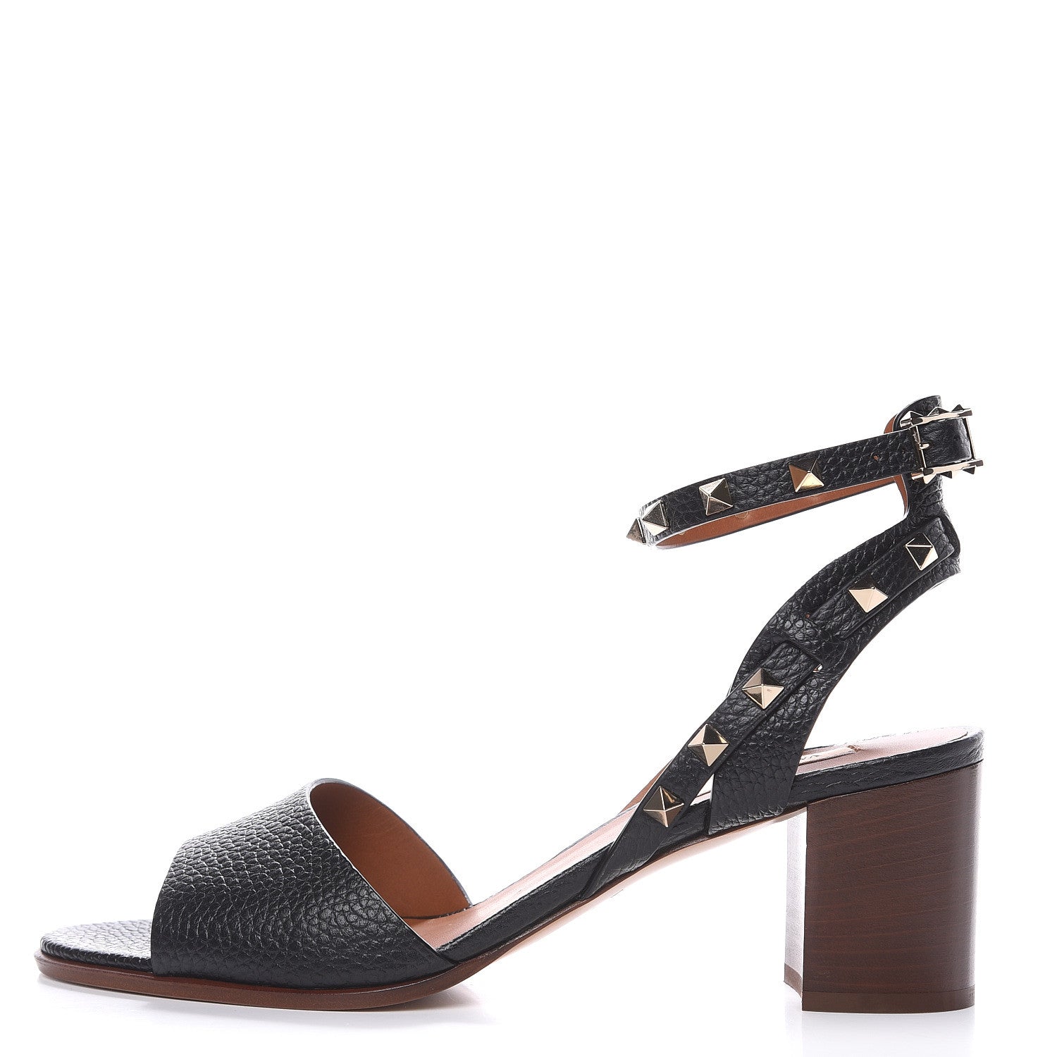 Valentino Garavani Pebbled Calfskin Rockstud Ankle Strap 60mm Sandals 40 Black Light Cuir 1 of 8