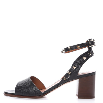 Valentino Garavani Pebbled Calfskin Rockstud Ankle Strap 60mm Sandals 40 Black Light Cuir 1 of 8