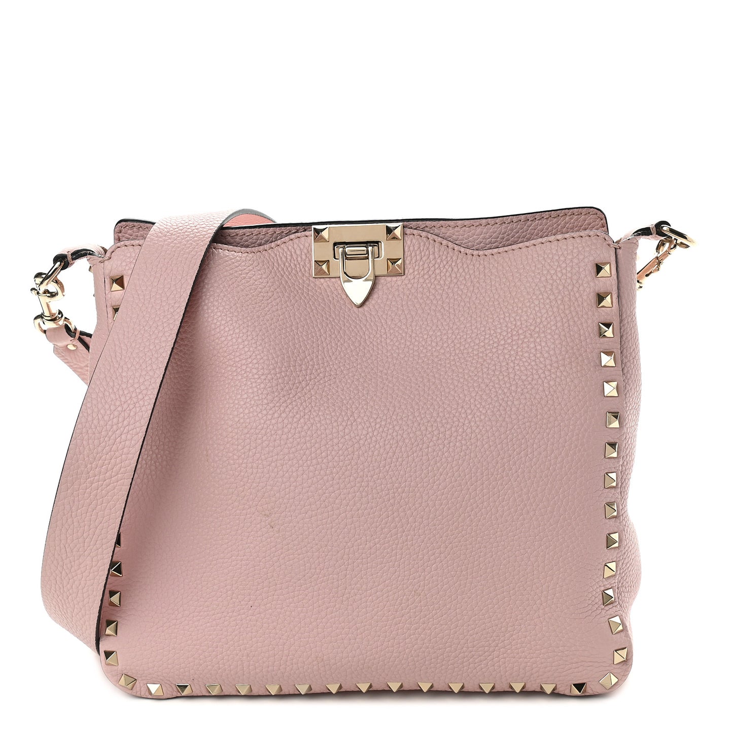 Pebbled Calfskin Small Rockstud Flip-Lock Messenger Bag Water Rose