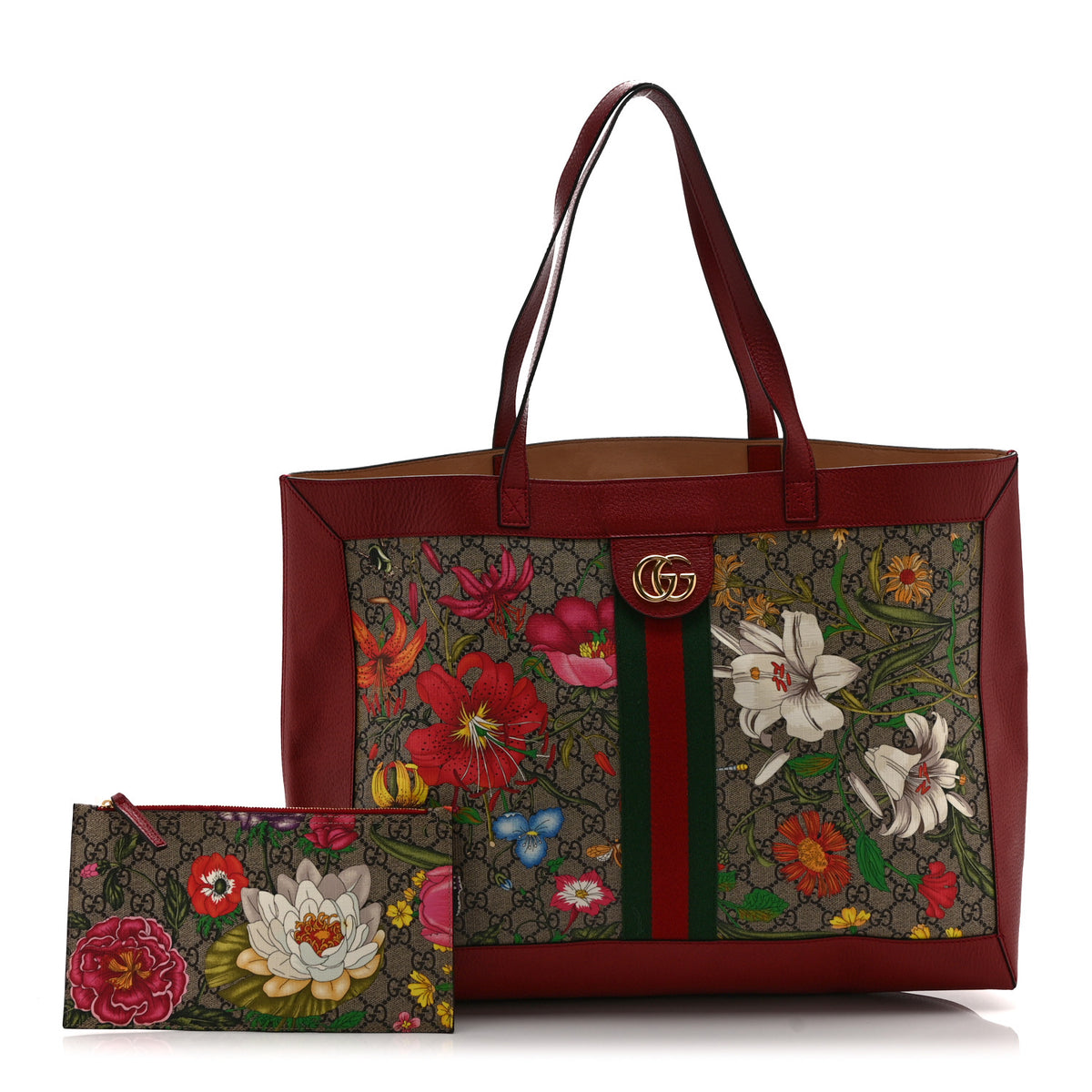 Gucci GG Supreme Monogram Flora Web Large Ophidia Tote Red 3 of 11