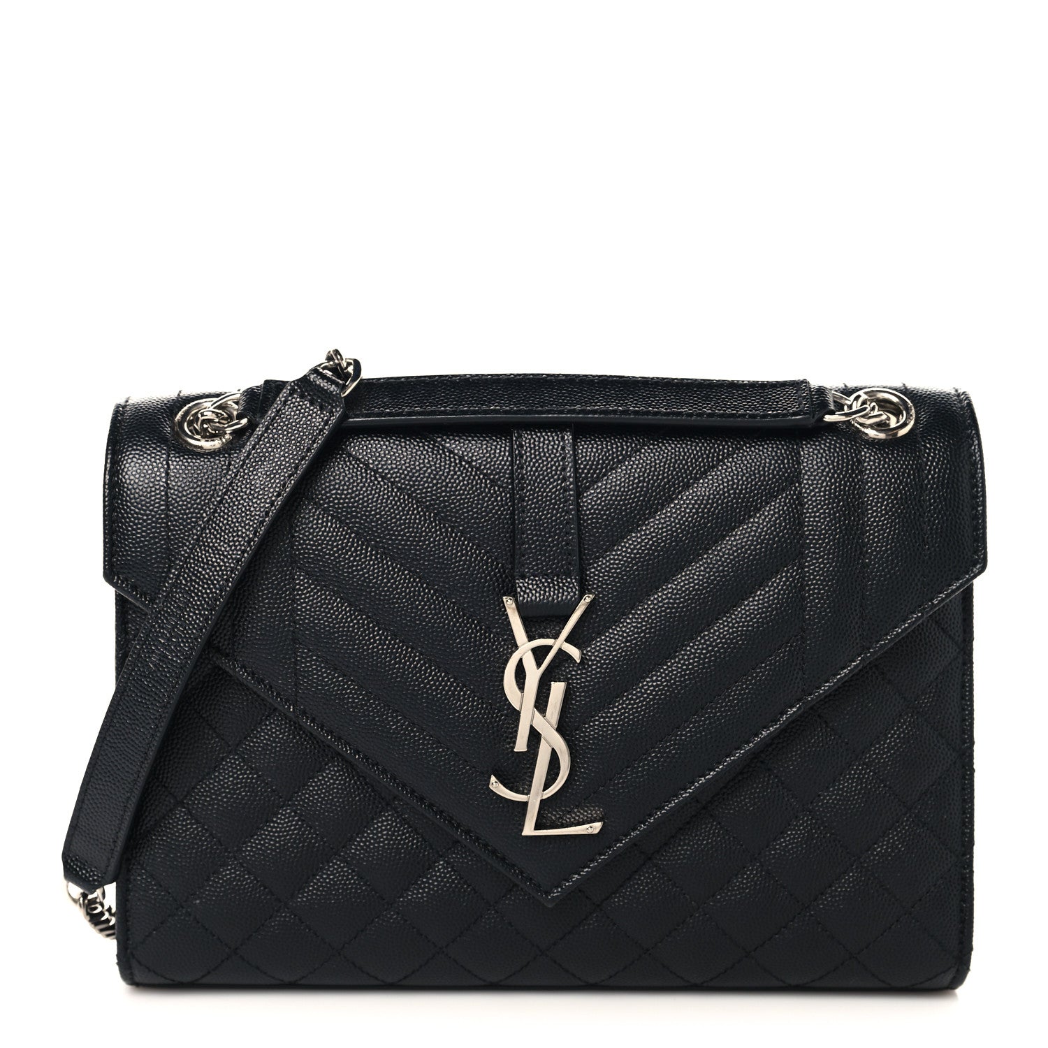 Saint Laurent Grain De Poudre Textured Mixed Matelasse Triquilt Medium Monogram Satchel Black 1 of 10
