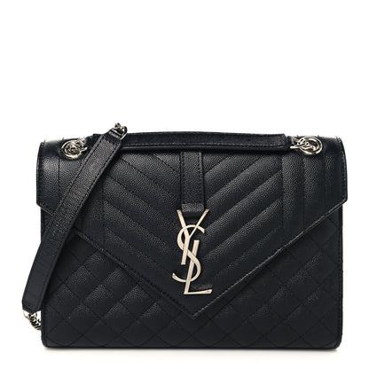 Saint Laurent Grain De Poudre Textured Mixed Matelasse Triquilt Medium Monogram Satchel Black 1 of 10