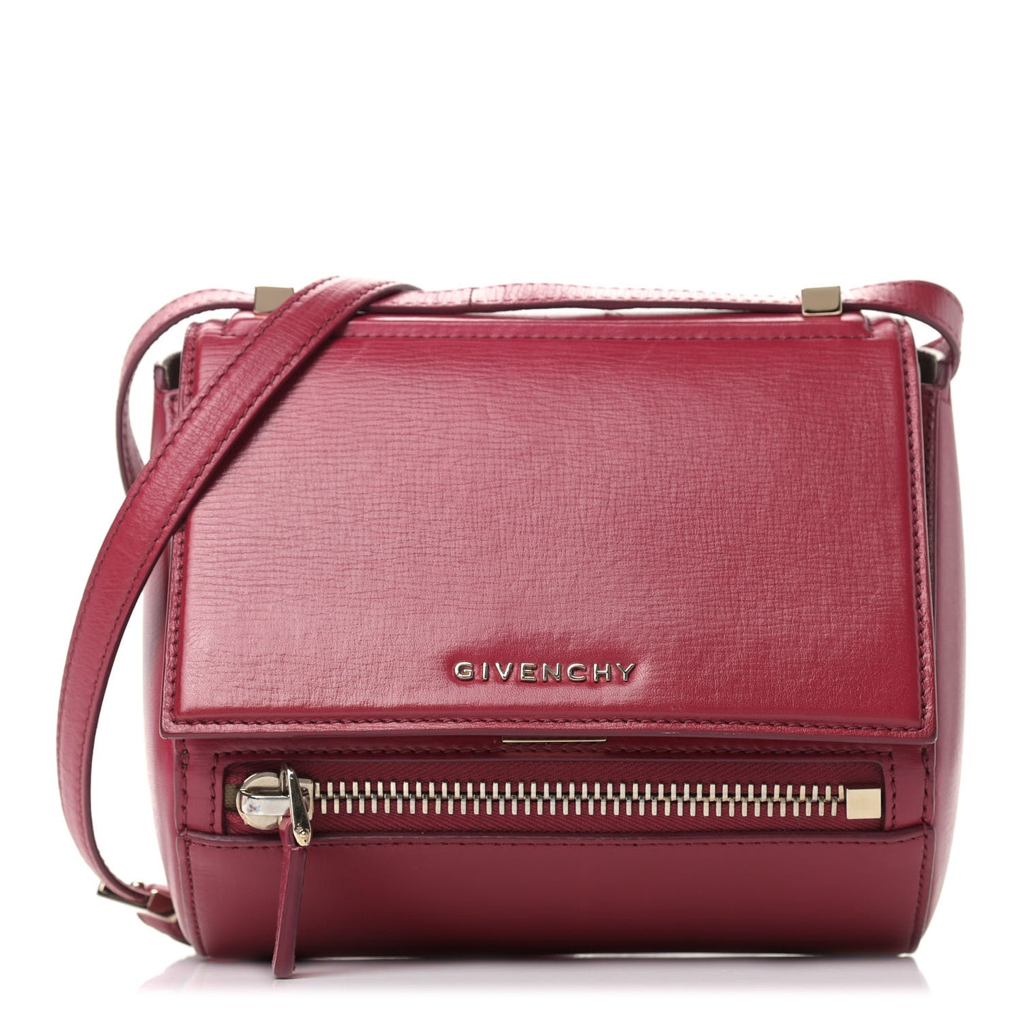 Textured Calfskin Mini Pandora Box Crossbody Bag Magenta