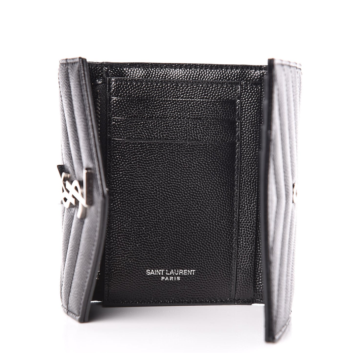 Grain De Poudre Matelasse Chevron Monogram Compact Tri Fold Wallet Black