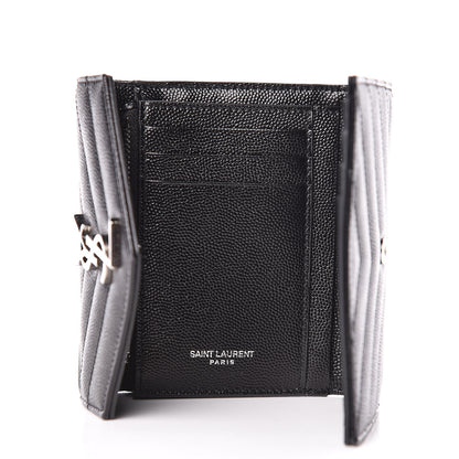 Saint Laurent Grain De Poudre Matelasse Chevron Monogram Compact Tri Fold Wallet Black 5 of 8