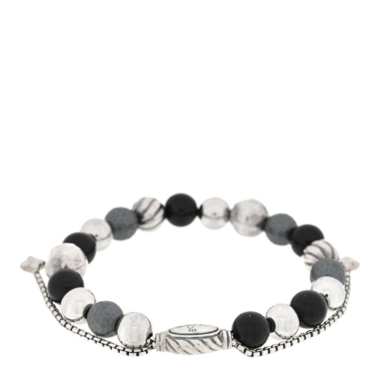 Sterling Silver Black Onyx Hematite 8mm Elements Bead Bracelet