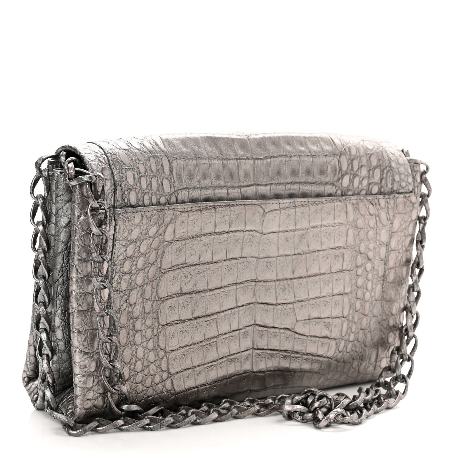 Nancy Gonzalez Metallic Crocodile Flap Chain Shoulder Bag Grey 1 of 10