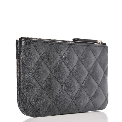 Chanel Metallic Goatskin Quilted Small Cosmetic Case Dark Grey 3 of 8