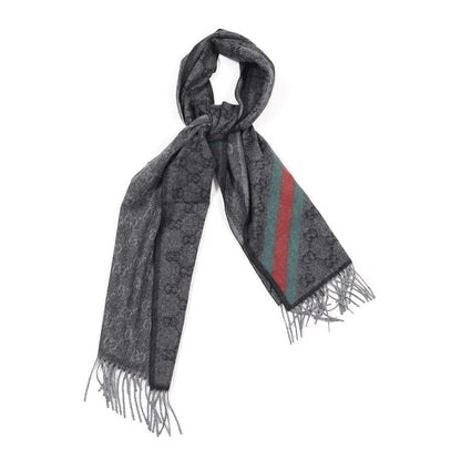 Gucci Wool Angora Monogram Web New Nikky Scarf Lead Dark Green 1 of 4