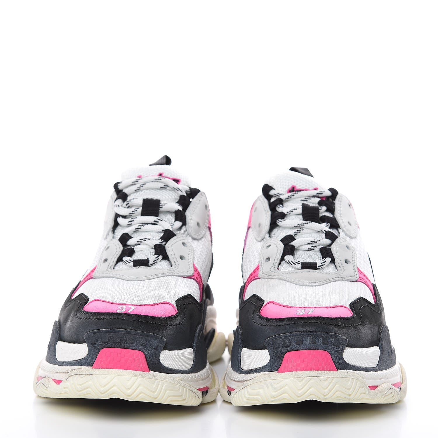 Balenciaga Fabric Mesh Womens Triple S Sneakers 37 Rose Fluo Black White 2 of 7