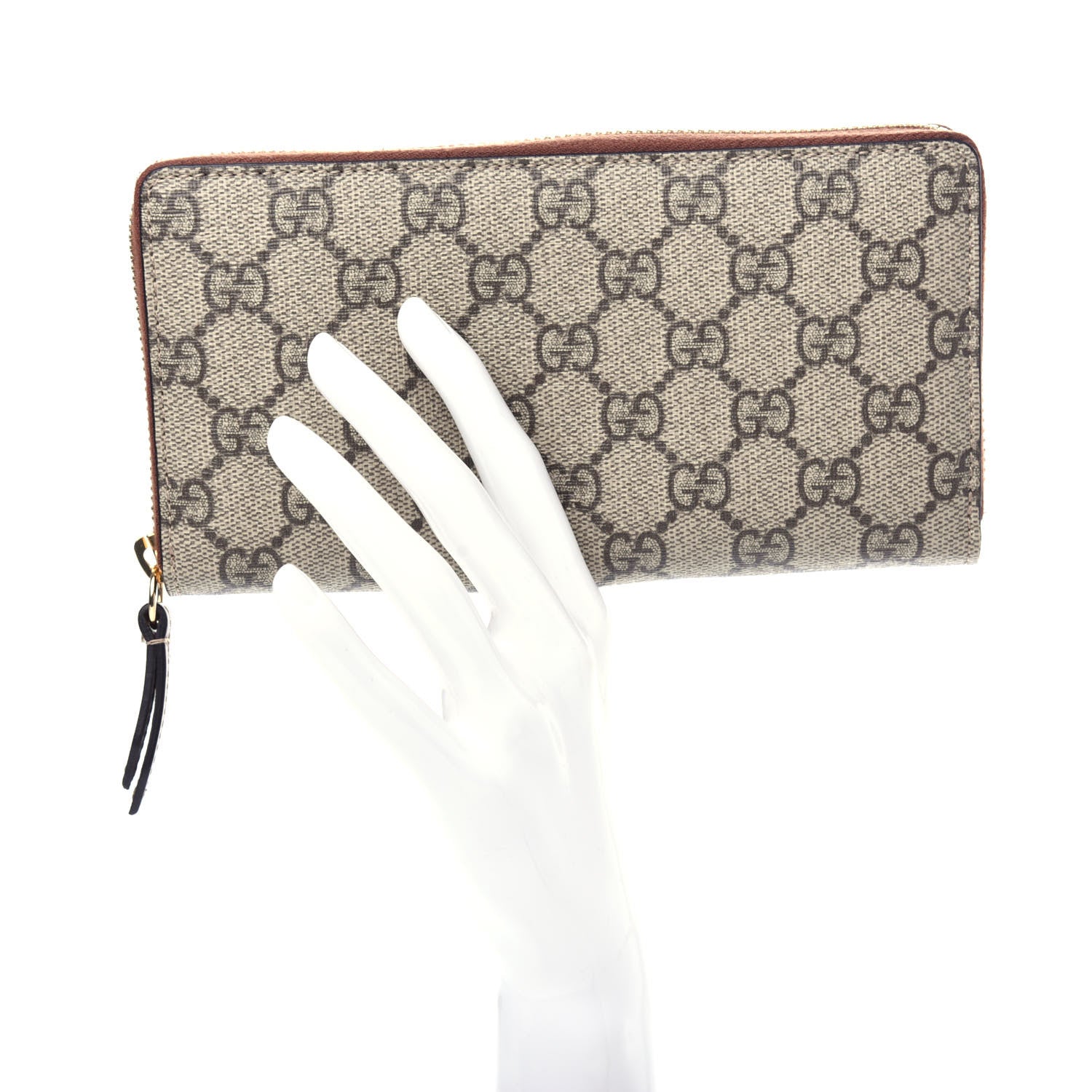 Gucci GG Supreme Monogram Cuoio Toscano Zip Around Wallet Beige Ebony Cuir 3 of 15