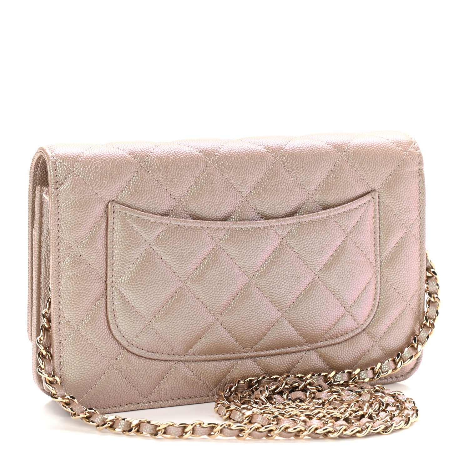 Chanel Iridescent Caviar Quilted Wallet On Chain WOC Beige 3 of 10