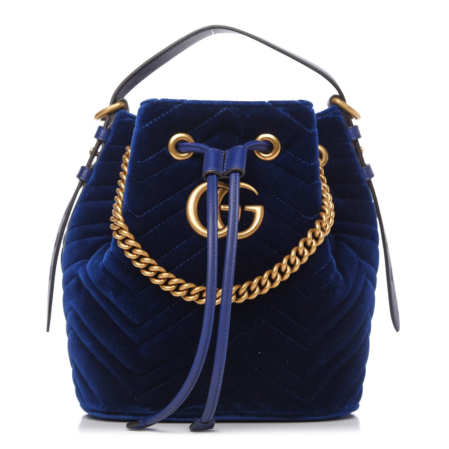 Gucci Velvet Matelasse GG Marmont Bucket Bag Cobalt Blue 1 of 10