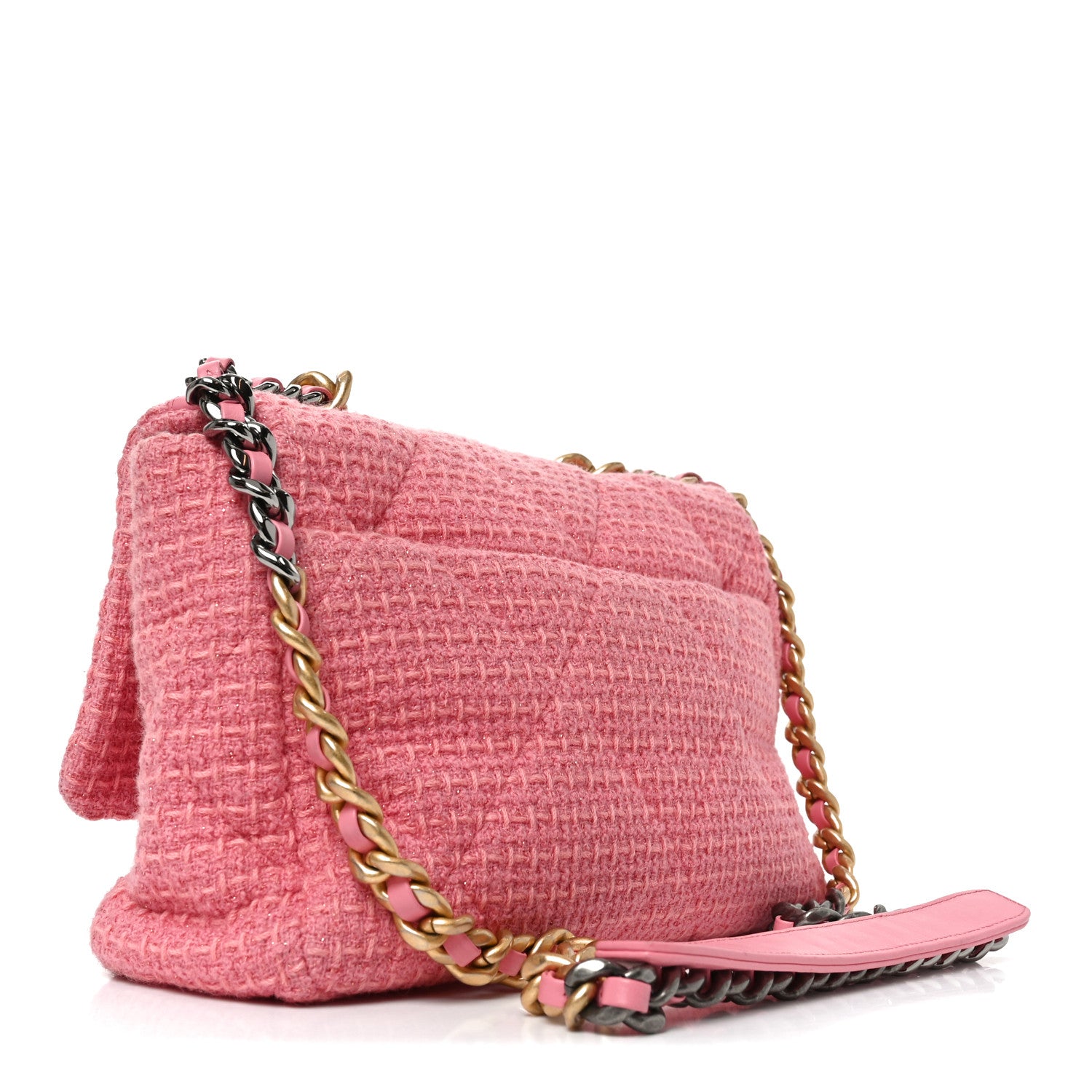Chanel Metallic Tweed Quilted Large Chanel 19 Flap Pink 3 of 11