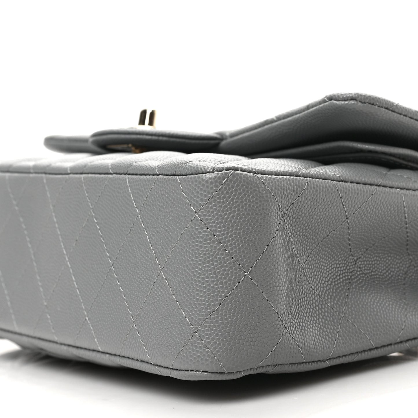 Caviar Quilted Small Double Flap Grey