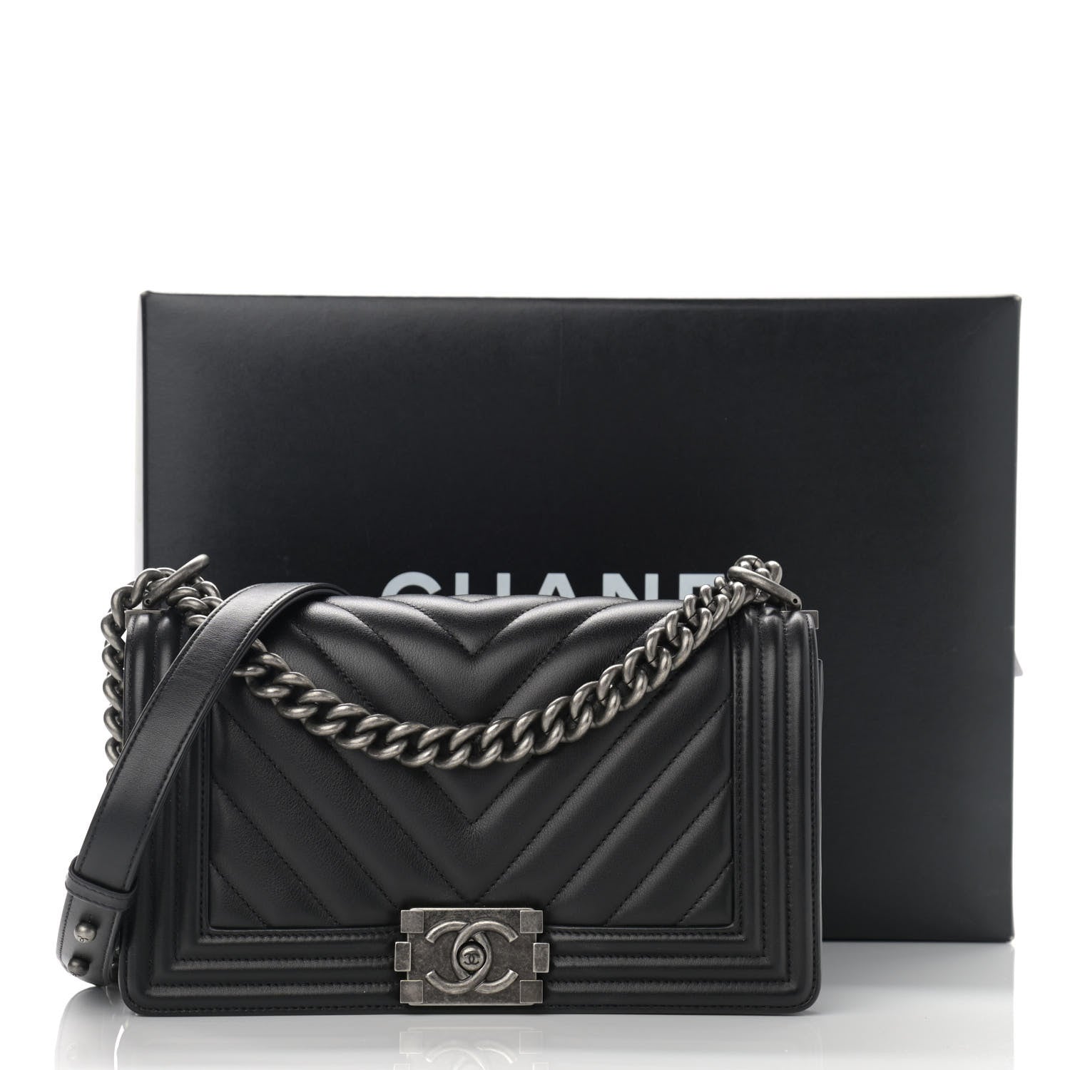 Chanel Calfskin Chevron Quilted Medium Boy Flap Black 12 of 12