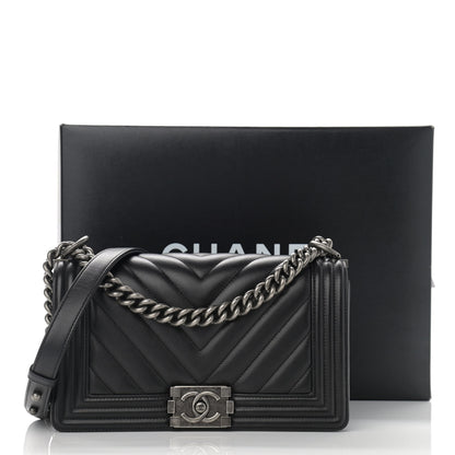 Chanel Calfskin Chevron Quilted Medium Boy Flap Black 12 of 12