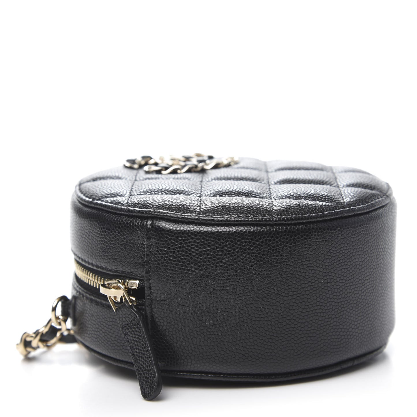 Caviar Quilted French New Wave Round Clutch With Chain Black