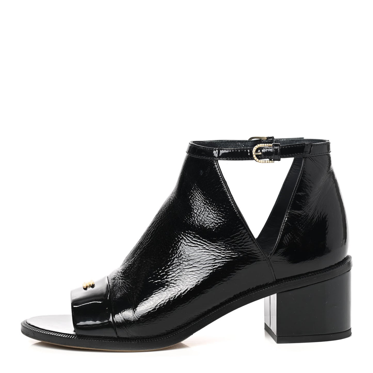 Patent Goatskin Patent Calfskin Peep Toe Short Ankle Boots 39 Black