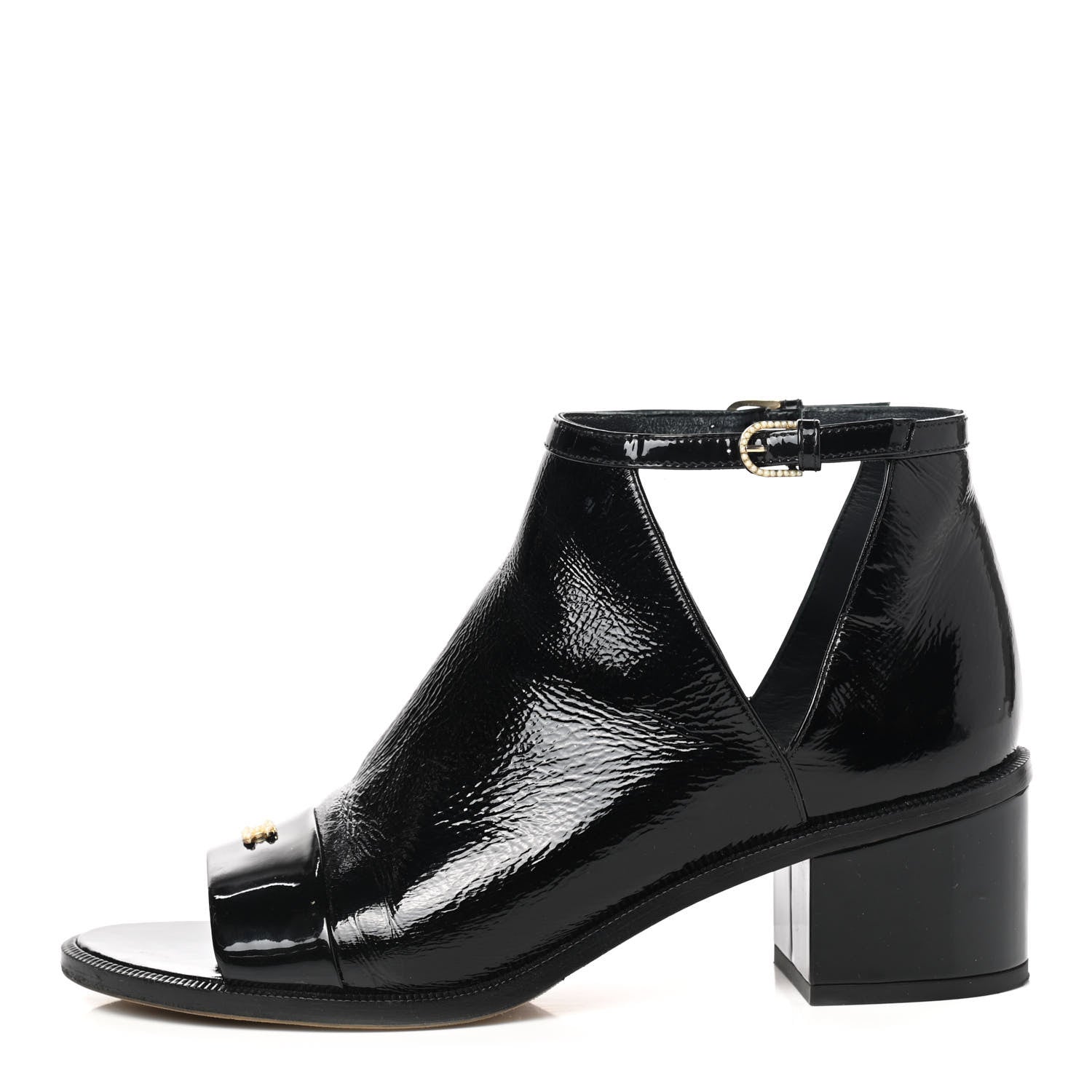 Chanel Patent Goatskin Patent Calfskin Peep Toe Short Ankle Boots 39 Black 1 of 9