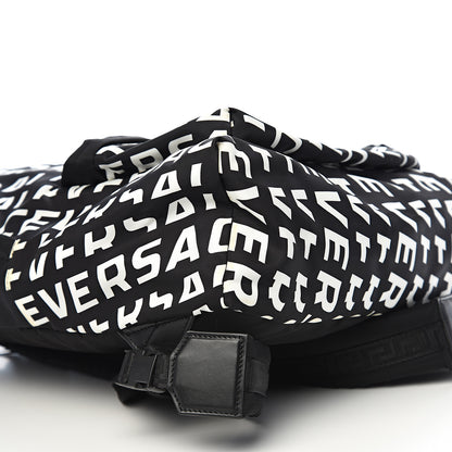 Versace Nylon Logo Print Backpack Black White 6 of 9