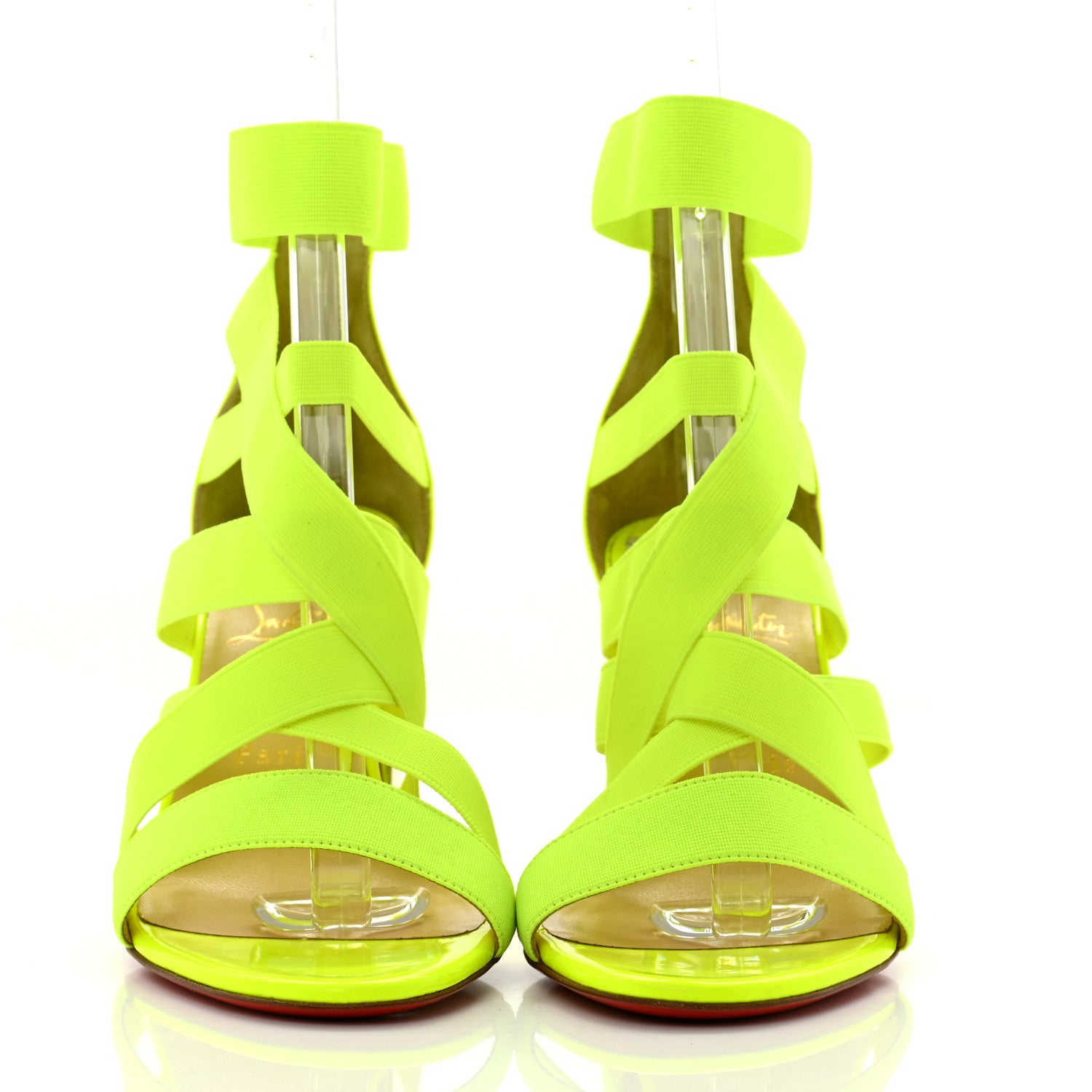 Christian Louboutin Elastic Patent Gladiapop 85 Heel Sandals 38 Fluo Yellow 2 of 12