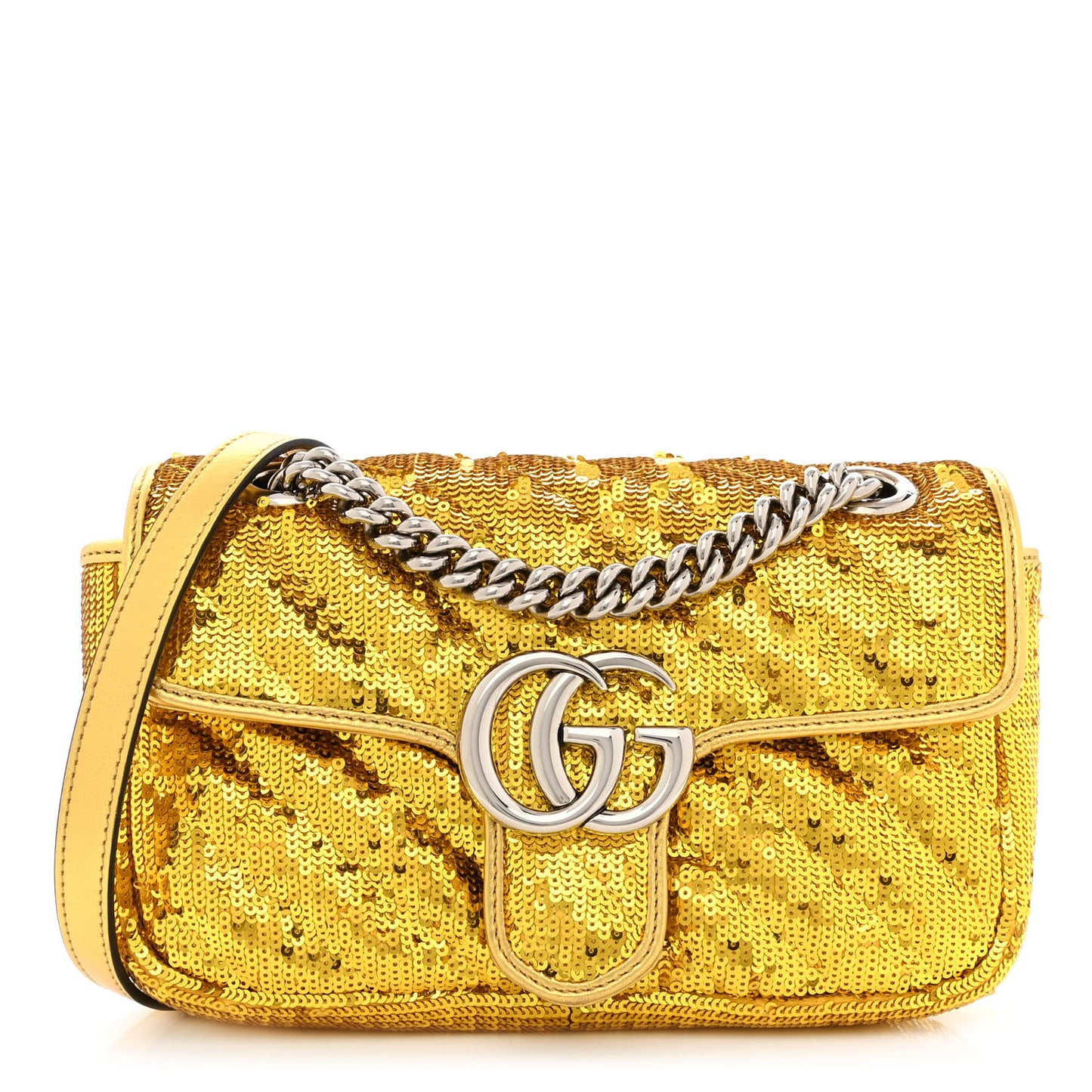 Sequin Matelasse Diagonal Mini GG Marmont Shoulder Bag Gold