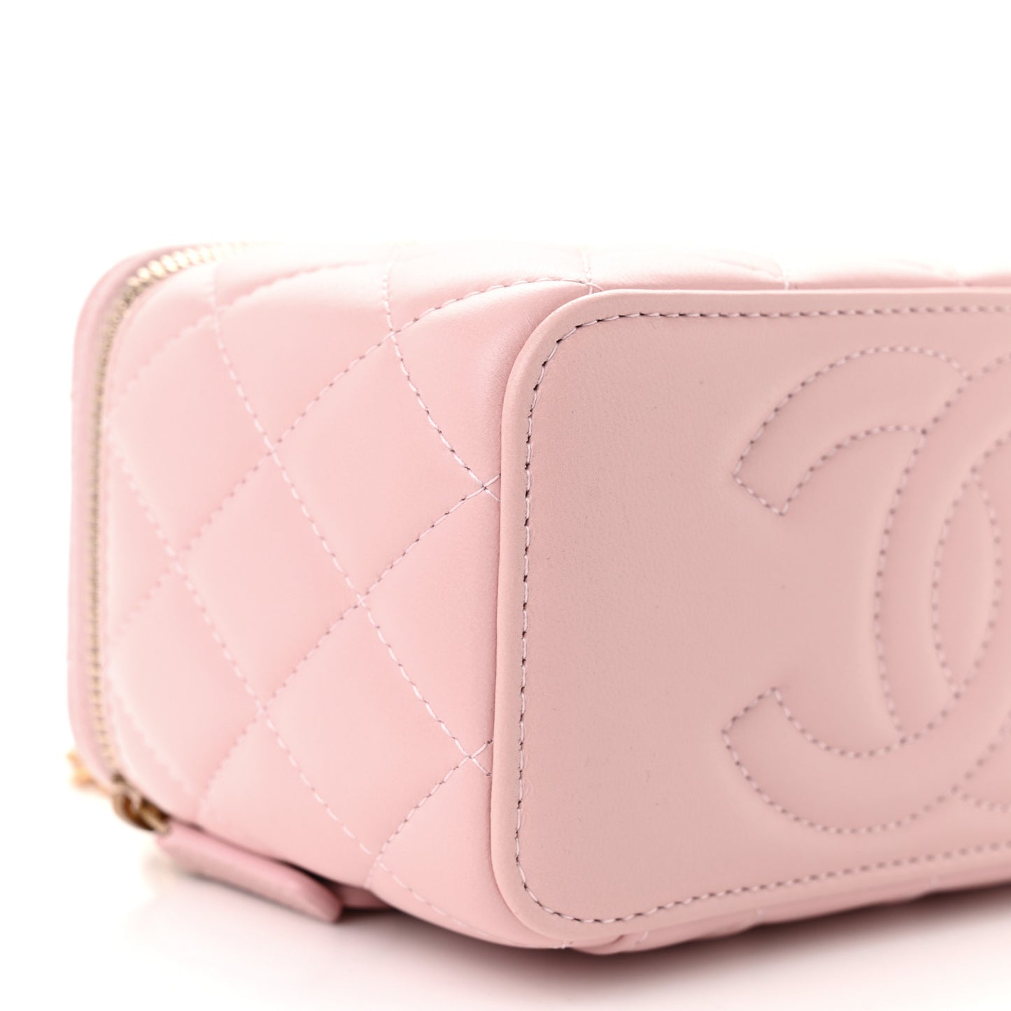 Lambskin Resin Quilted Vanity Case With Chain Light Pink