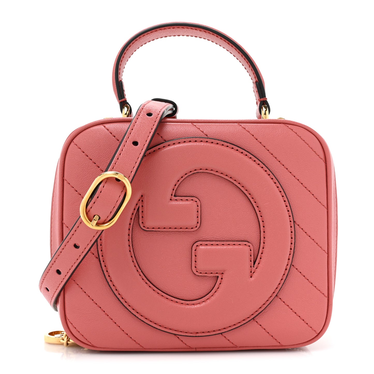 Sakai Be Green Calfskin Diagonal Stitched Blondie Top Handle Bag Pink