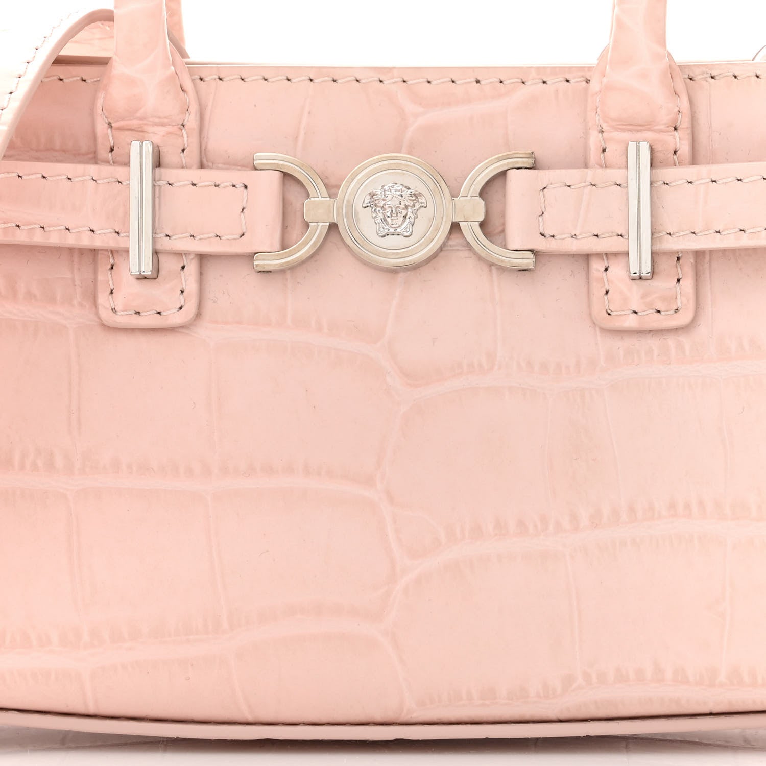 Versace Calfskin Crocodile Embossed Medusa 95 Mini Tote Bag Light Pink 7 of 10