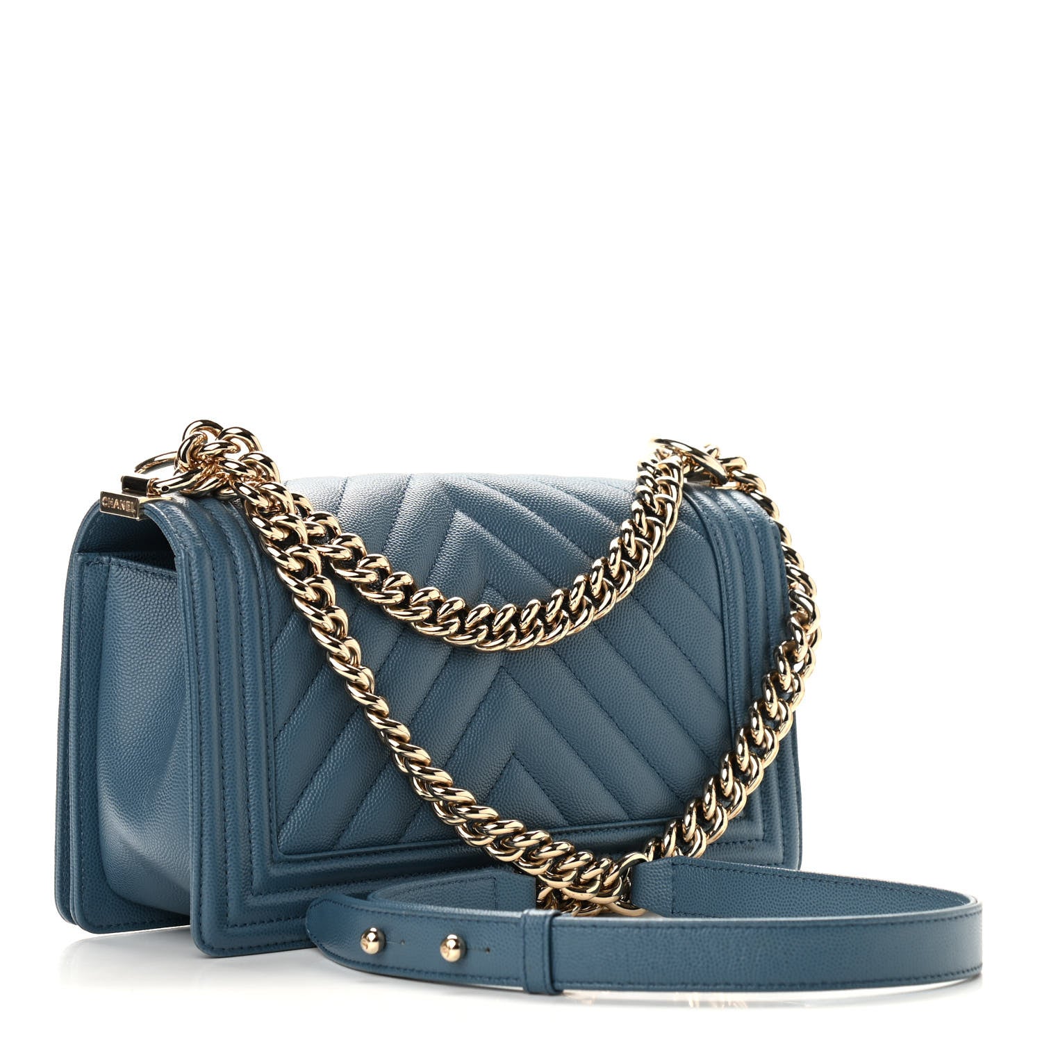 Chanel Caviar Chevron Quilted Medium Boy Flap Blue 3 of 9