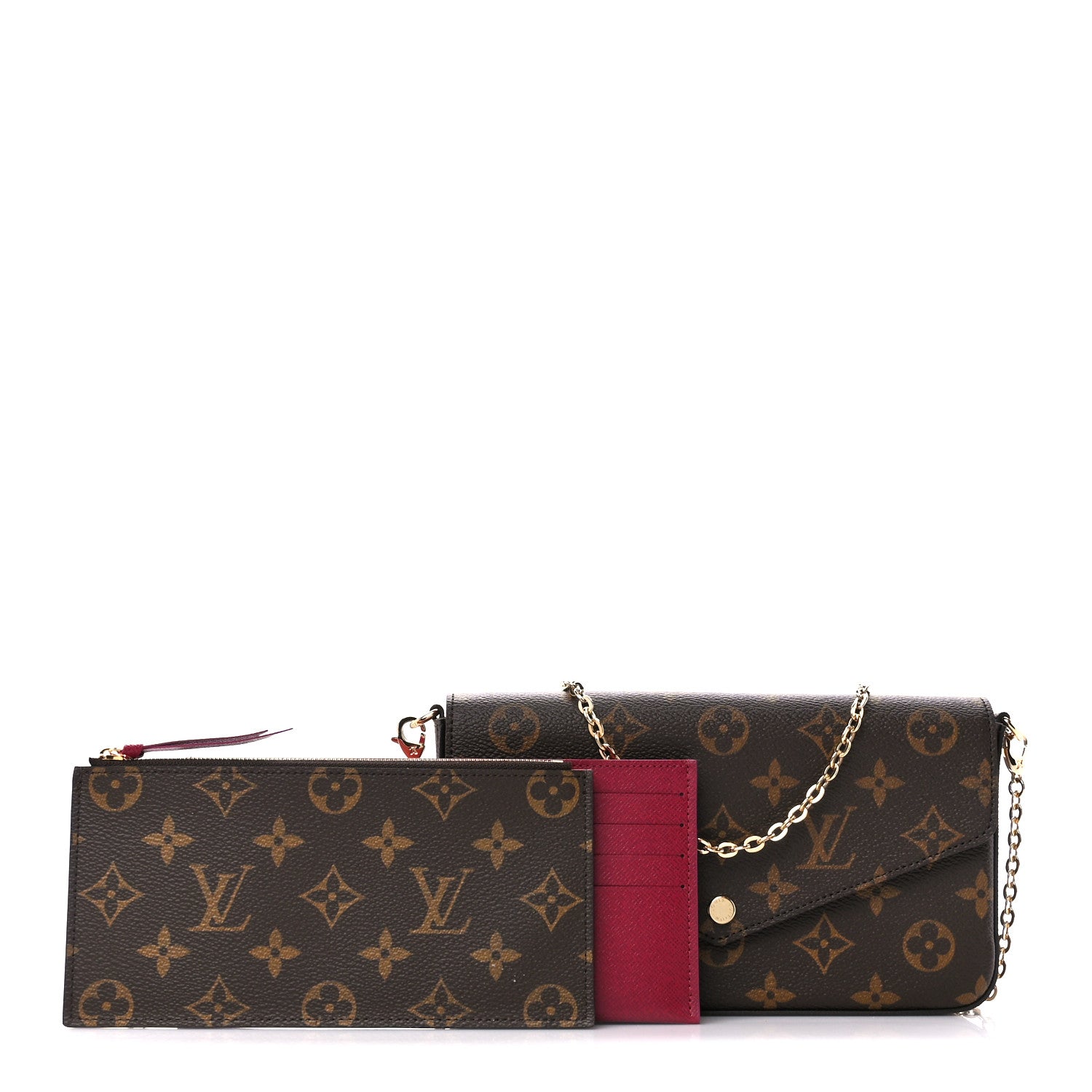 Louis Vuitton Monogram Pochette Felicie Chain Wallet Fuchsia 1 of 14