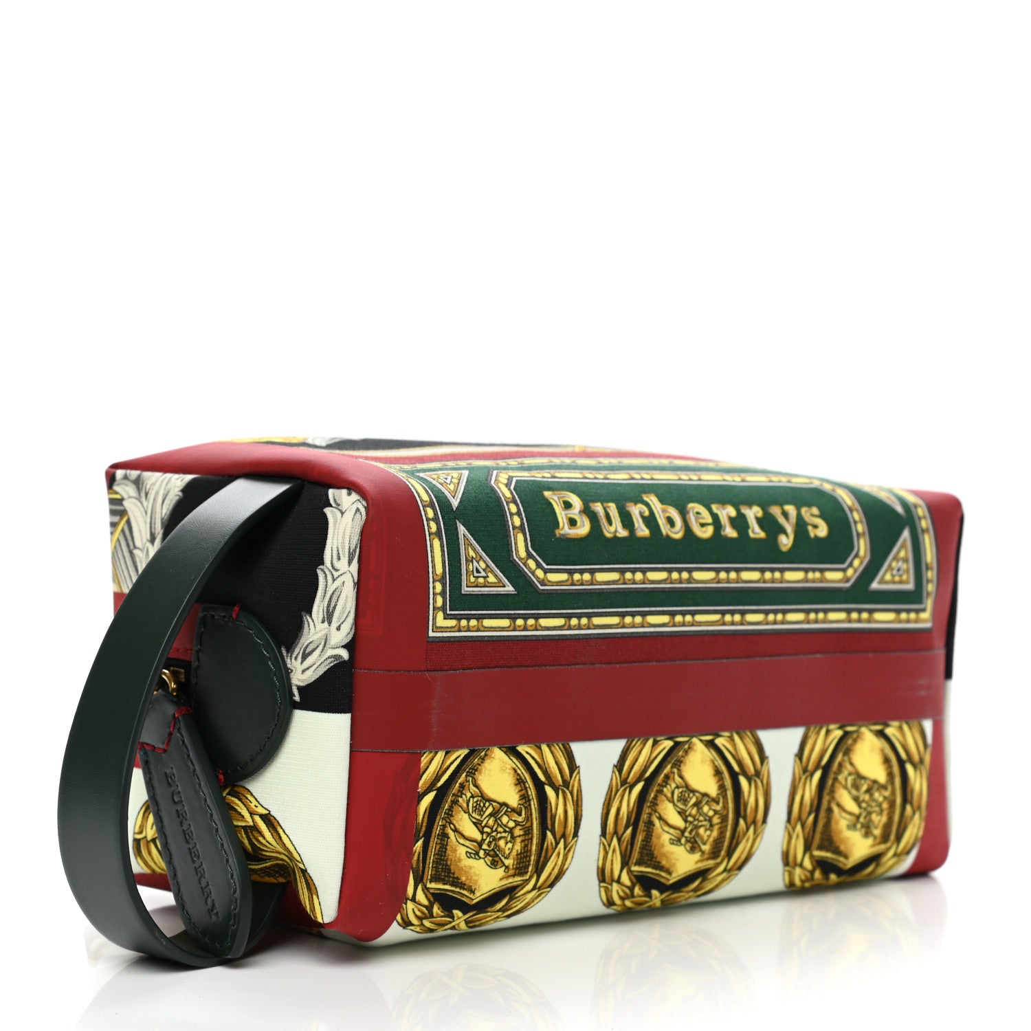 Burberry Canvas Vintage Check Printed Silk Washbag Dark Forest Green Burgundy 4 of 9