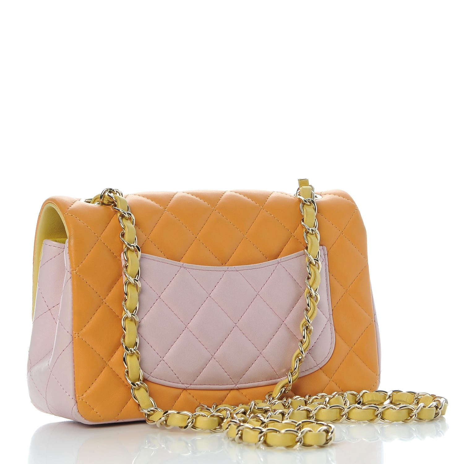 Chanel Lambskin Quilted Tri-Color Mini Rectangular Flap Orange Yellow Pink 3 of 10