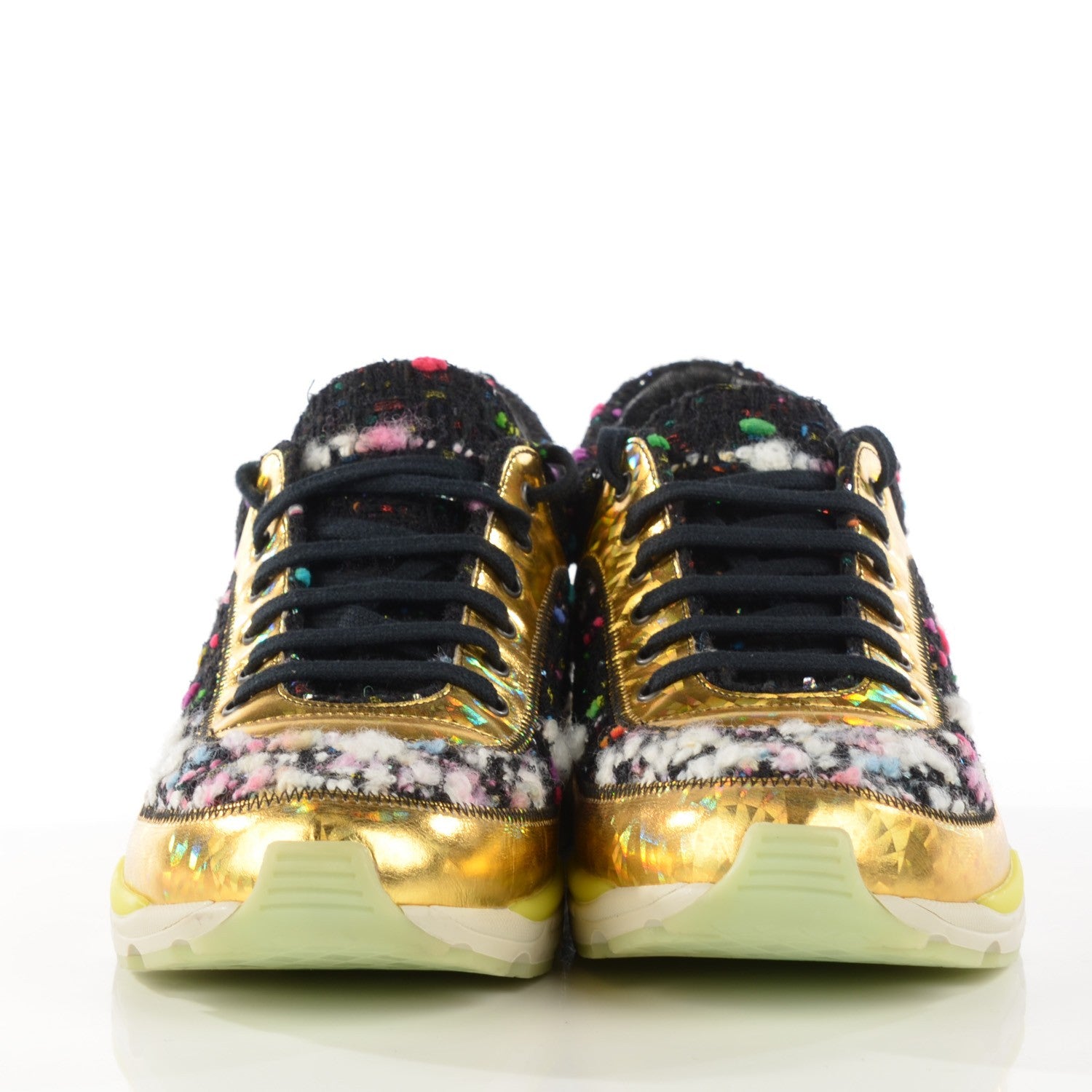 Chanel Tweed Lambskin Runway Sneakers 39 Black Multicolor 3 of 10
