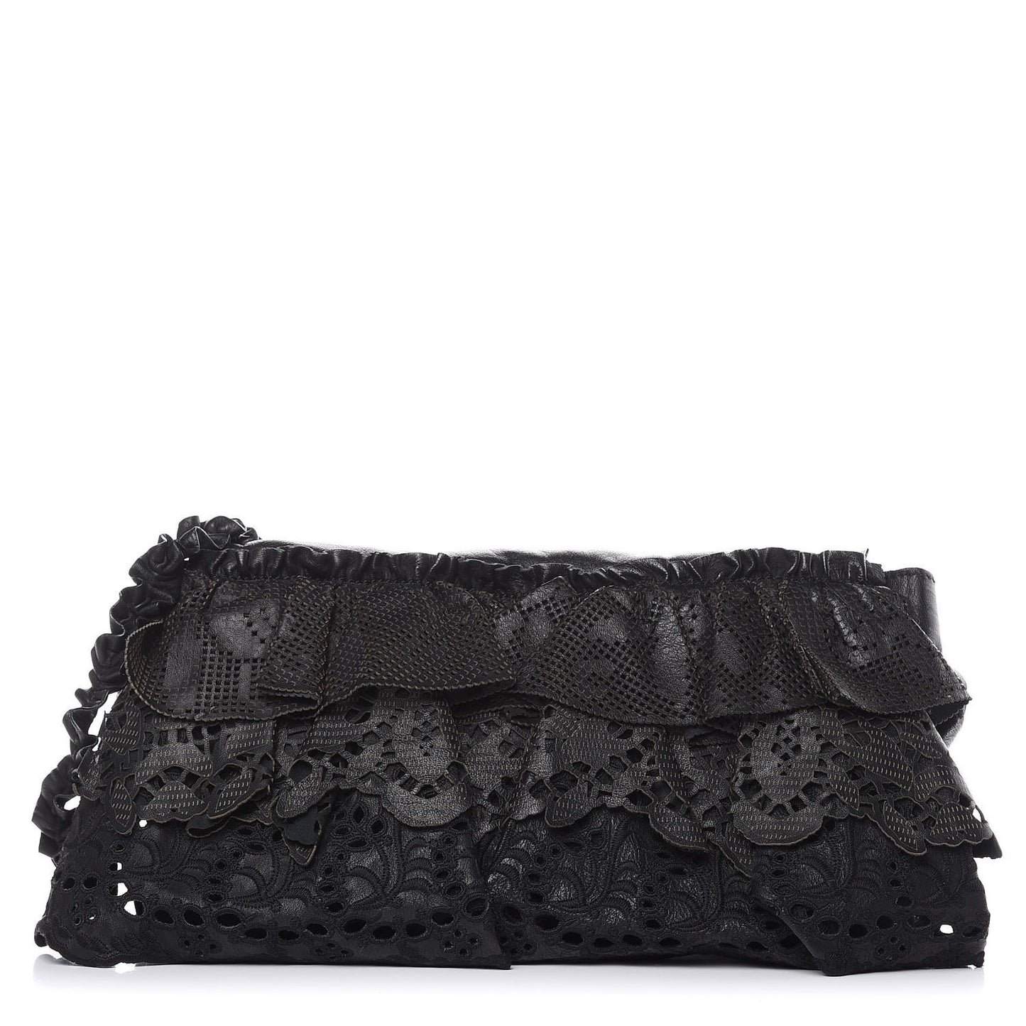 Lambskin Laser Cut Laceland Shoulder Bag Black