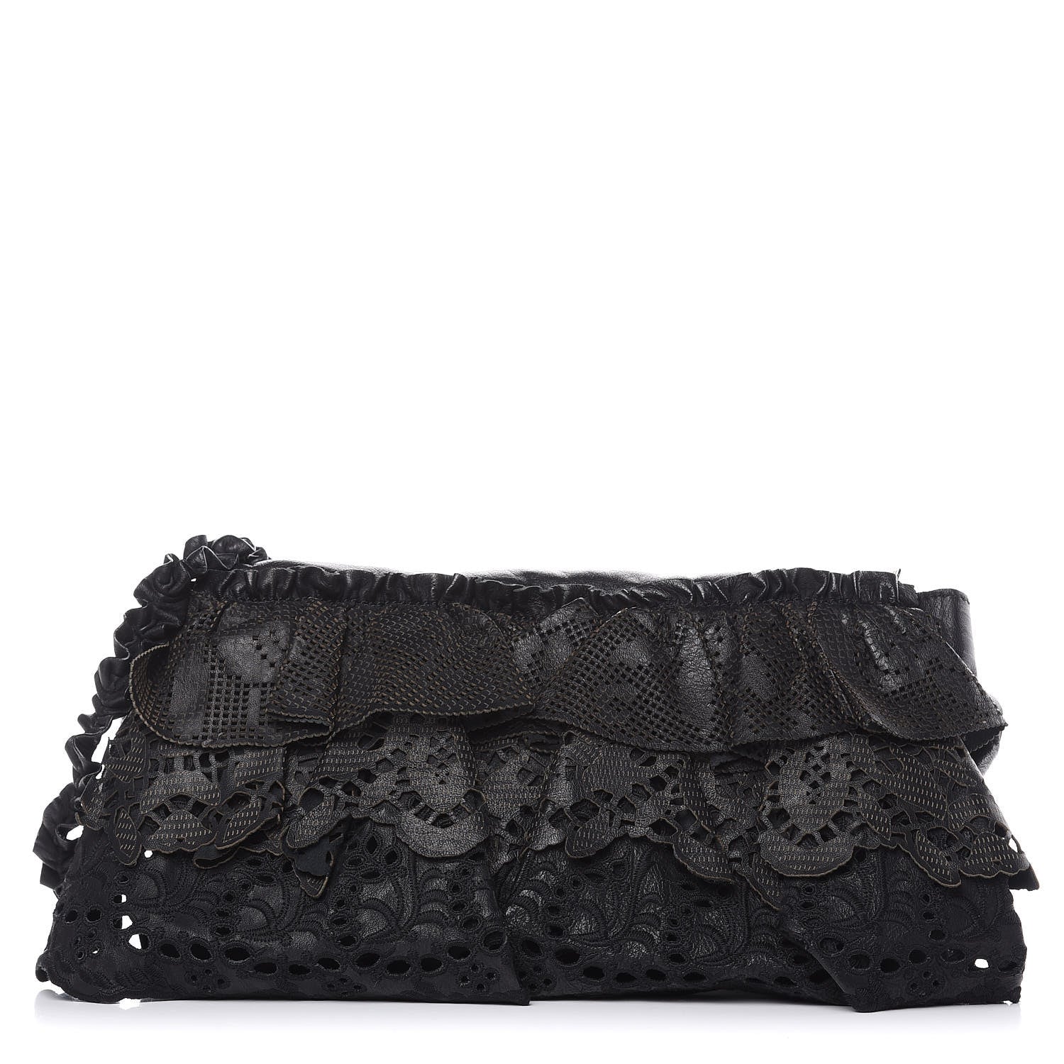 Valentino Garavani Lambskin Laser Cut Laceland Shoulder Bag Black 1 of 14