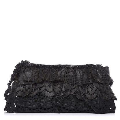 Valentino Garavani Lambskin Laser Cut Laceland Shoulder Bag Black 1 of 14