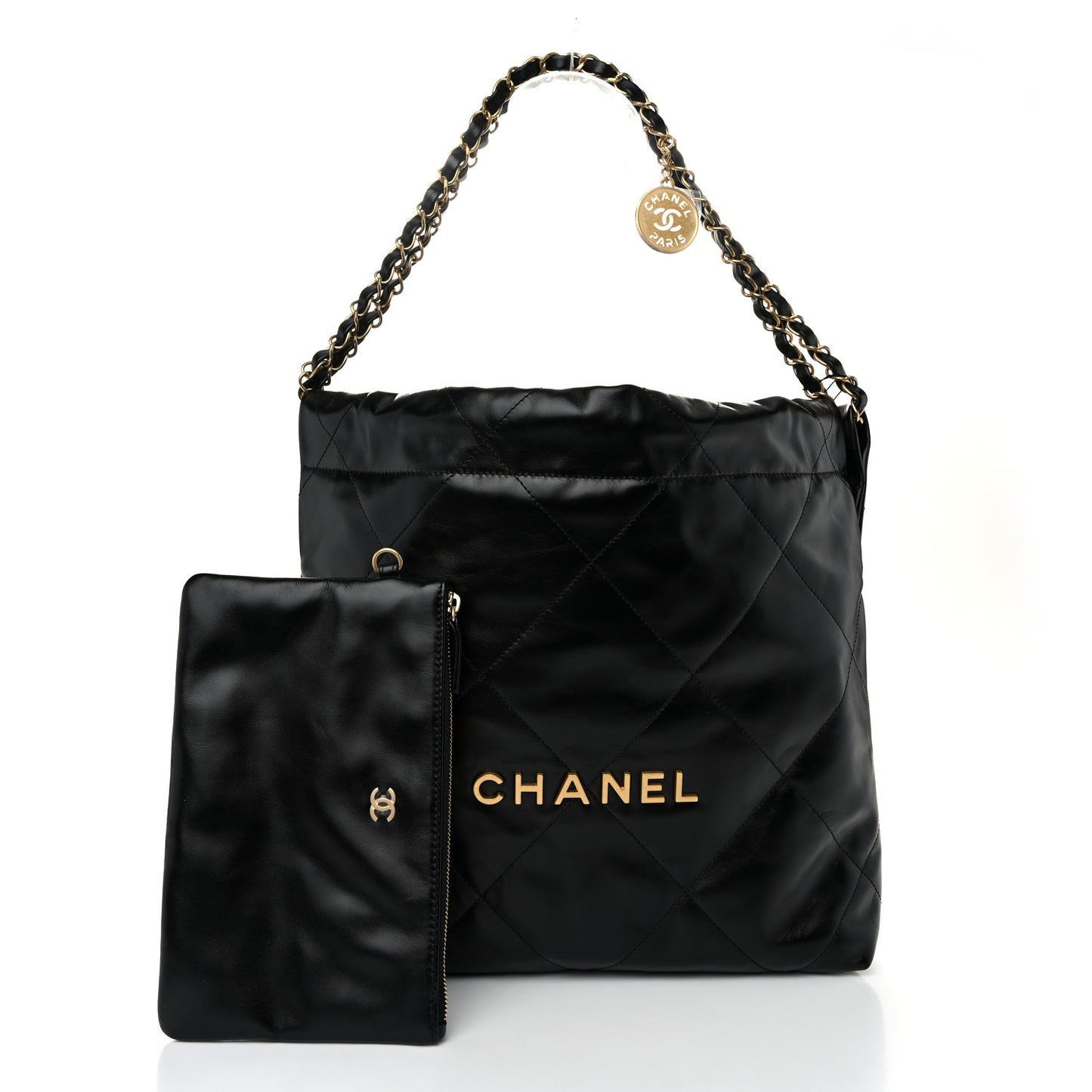 Shiny Calfskin Quilted Small Chanel 22 Black