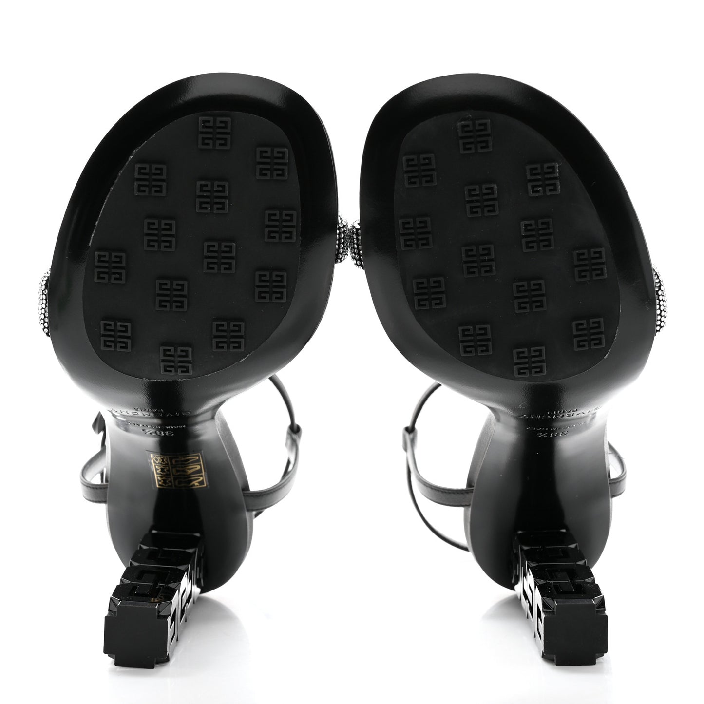 Smooth Nappa Crystal G Cube 105mm Sandals 38.5 Black Silvery
