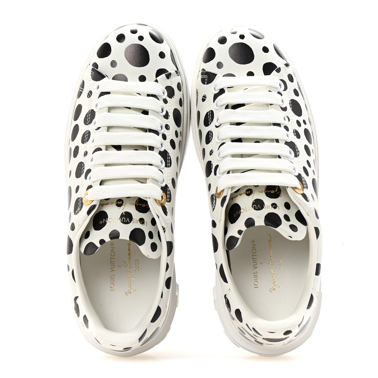 LV X YK Calfskin Printed Infinity Dots Time Out Sneakers 35.5 White