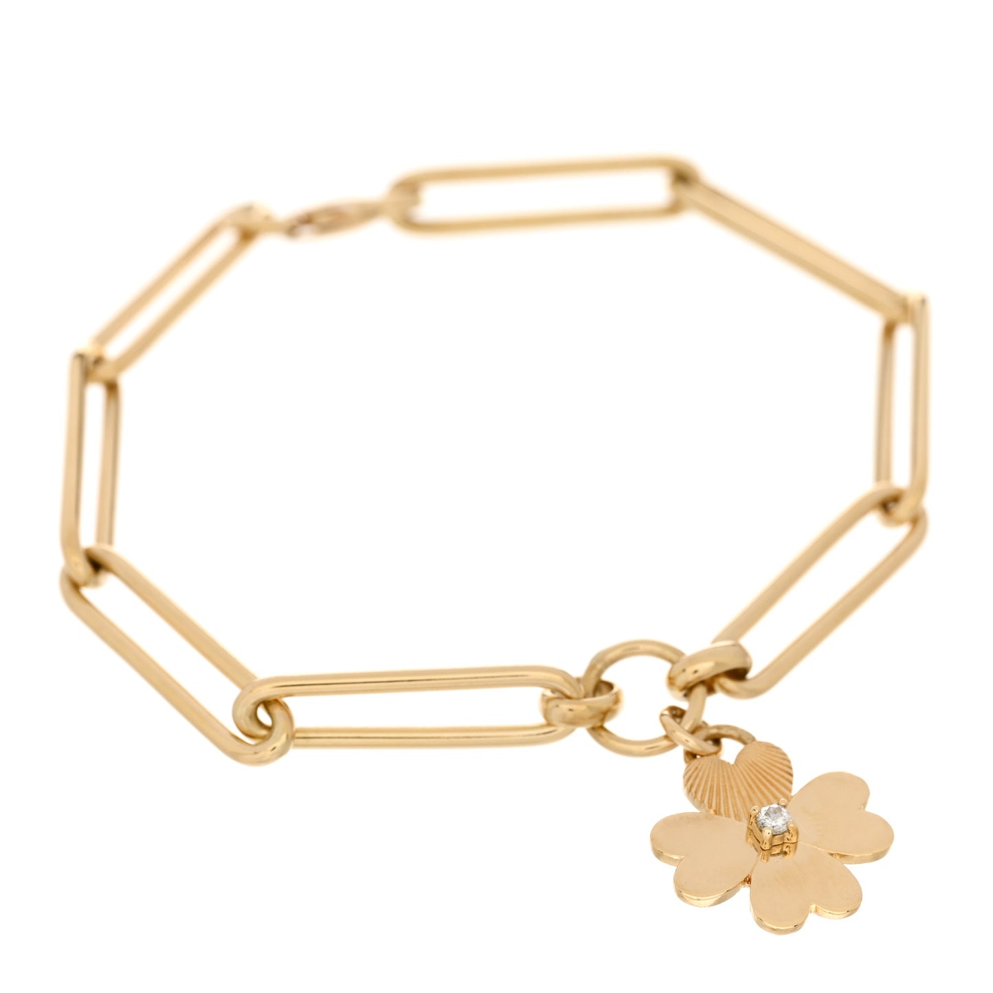 18K Yellow Gold Diamond Clover Extended Clip Chain Bracelet