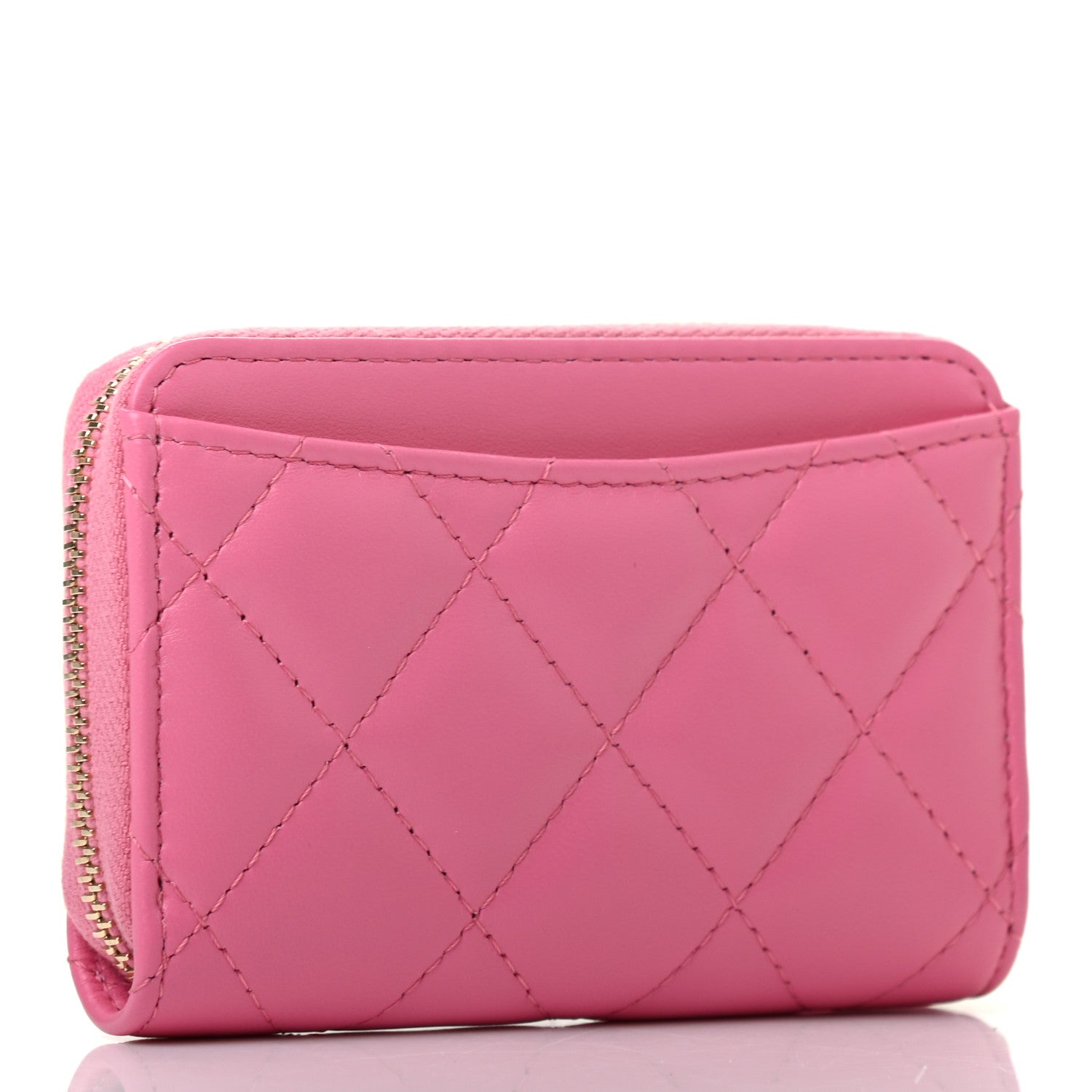 Chanel Lambskin Quilted Zip Around Coin Purse Wallet Pink Yellow 3 of 7