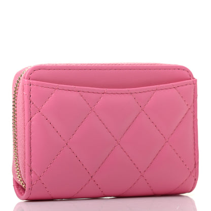 Chanel Lambskin Quilted Zip Around Coin Purse Wallet Pink Yellow 3 of 7
