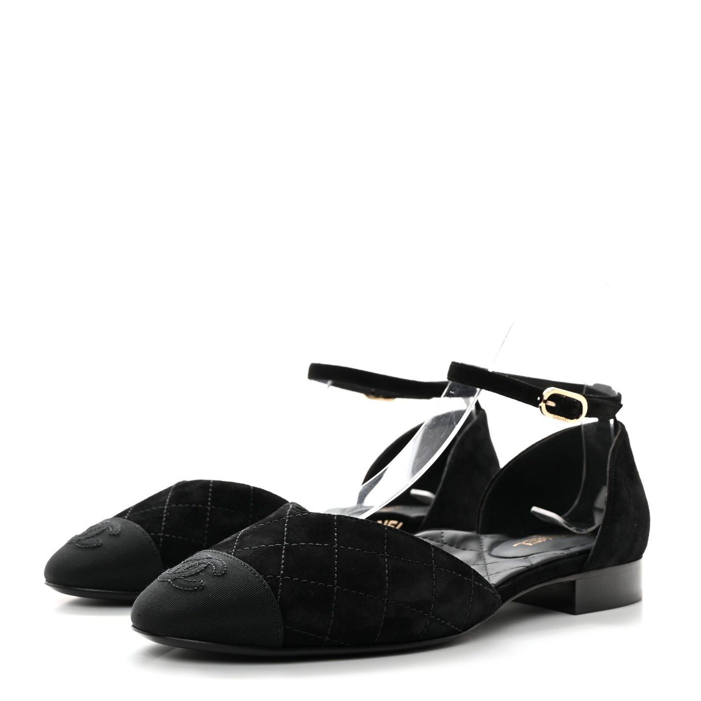 Suede Grosgrain Cap Toe CC Mary Jane Flats 37 Black