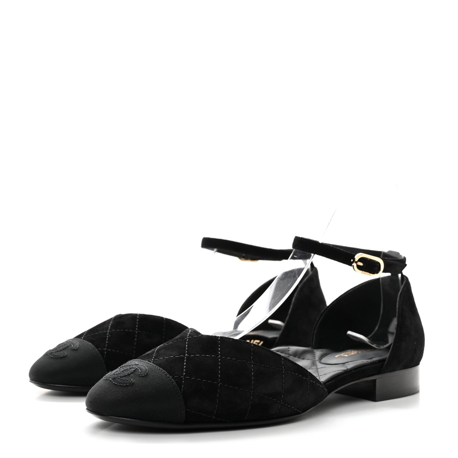Chanel Suede Grosgrain Cap Toe CC Mary Jane Flats 37 Black 3 of 9